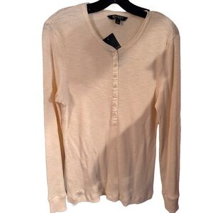 NWT Lauren Ralph Lauren Ribbed Knit Henley Sweater Ivory Long Sleeve Size XL